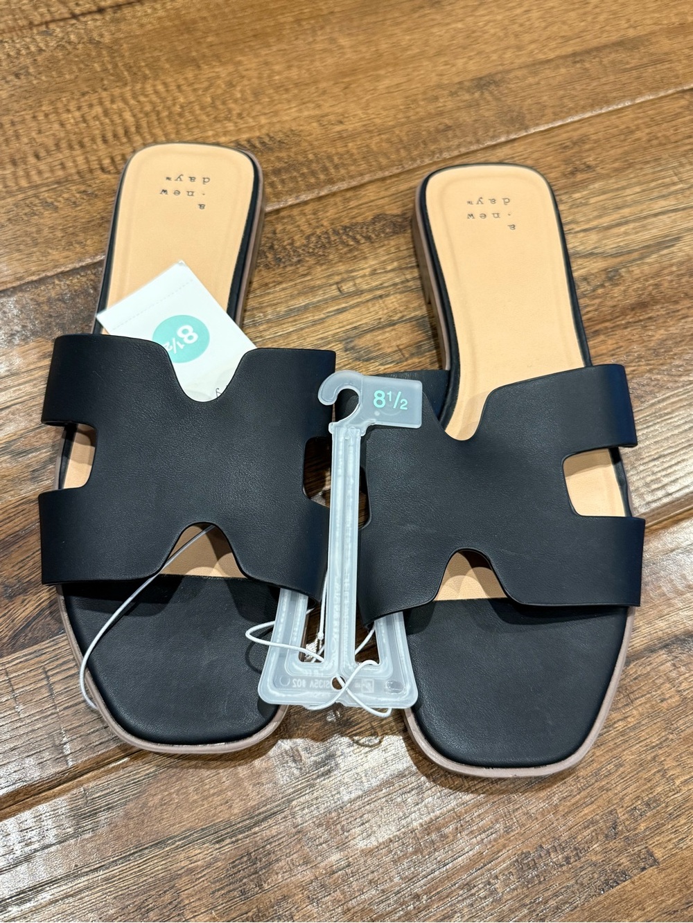 Black Slide Sandals with Cutout Strap